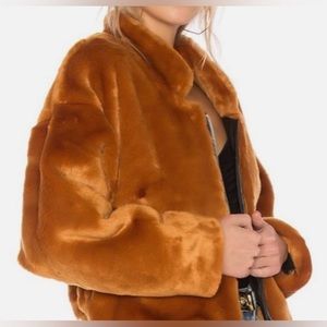 Free People Faux Fur Bomber Jacket Size M